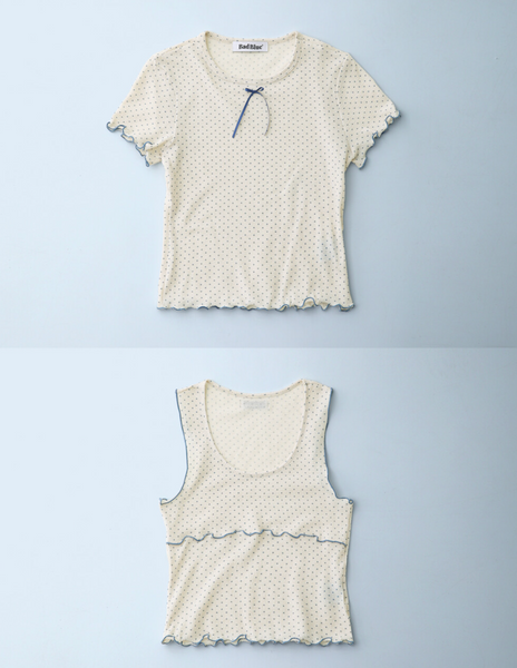 [BadBlue] [Setup] Sheer Dot Layerd Tee Beige