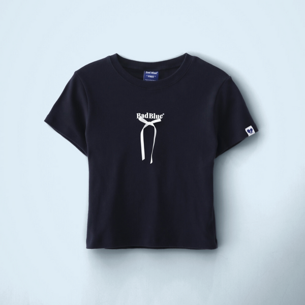 [BadBlue] Ribbon Logo Slim Tee Navy
