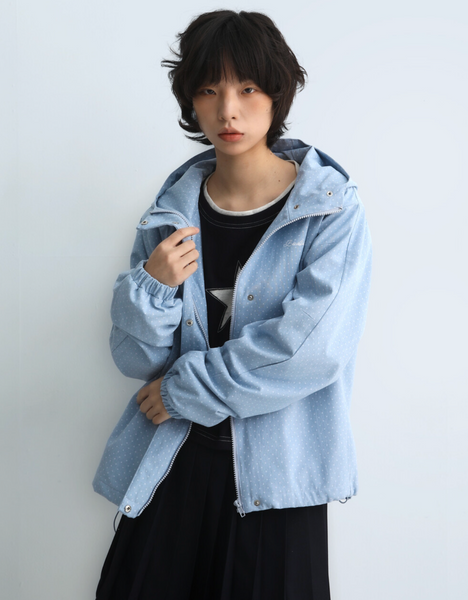 [BadBlue] Dot Denim Hoodie Jacket Light Blue