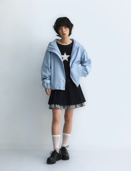 [BadBlue] Dot Denim Hoodie Jacket Light Blue