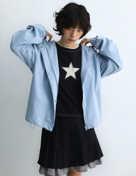[BadBlue] Dot Denim Hoodie Jacket Light Blue