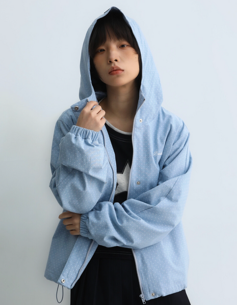 [BadBlue] Dot Denim Hoodie Jacket Light Blue