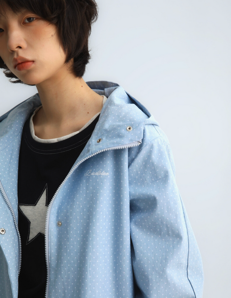 [BadBlue] Dot Denim Hoodie Jacket Light Blue