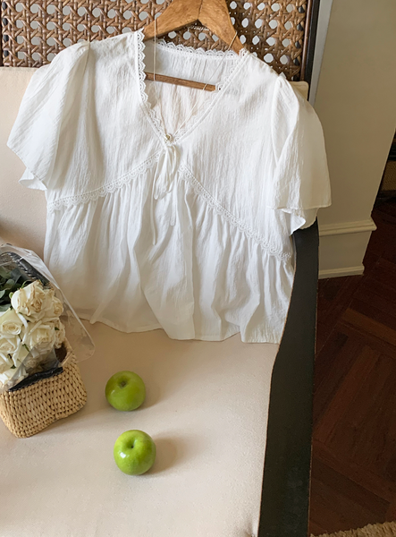 [98°C] [NEAH] Lilac Lace Shirring Blouse