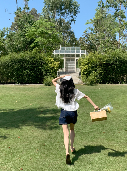 [98°C] [NEAH] Lilac Lace Shirring Blouse