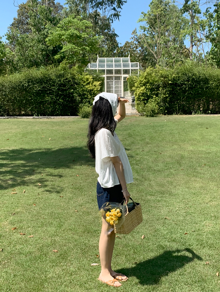 [98°C] [NEAH] Lilac Lace Shirring Blouse