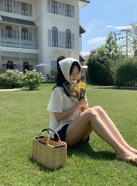 [98°C] [NEAH] Lilac Lace Shirring Blouse