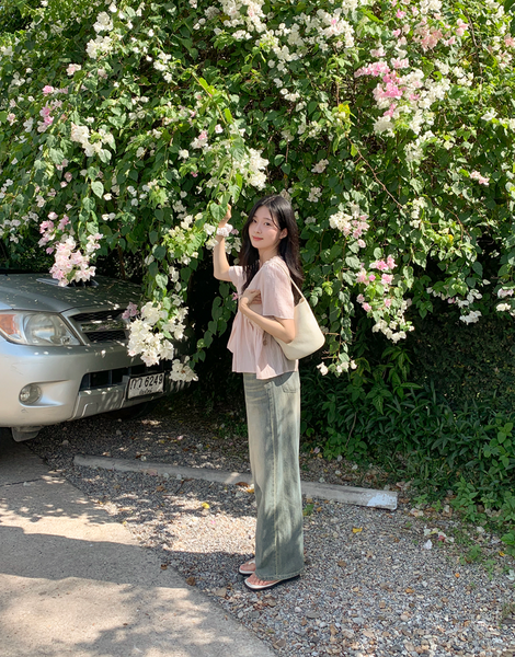 [98°C] [NEAH] Lilac Lace Shirring Blouse