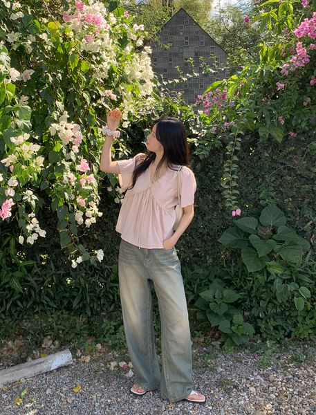 [98°C] [NEAH] Lilac Lace Shirring Blouse