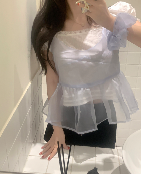 [GIRLS RECIPE] Off Square Short Sleeve Blouse