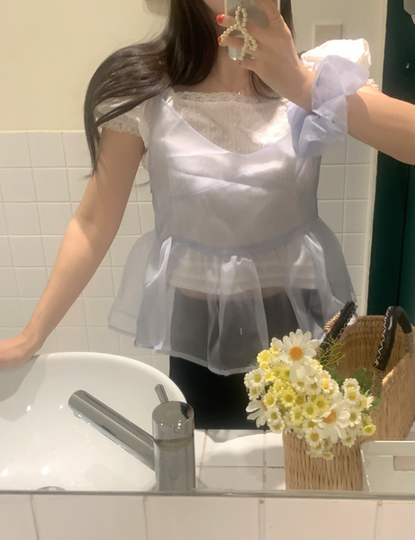 [GIRLS RECIPE] Off Square Short Sleeve Blouse