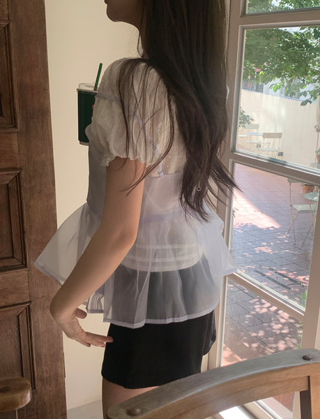 [GIRLS RECIPE] Off Square Short Sleeve Blouse
