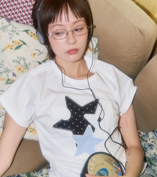 [FANCY CLUB] Mix Star Angel Patch Tee (White)