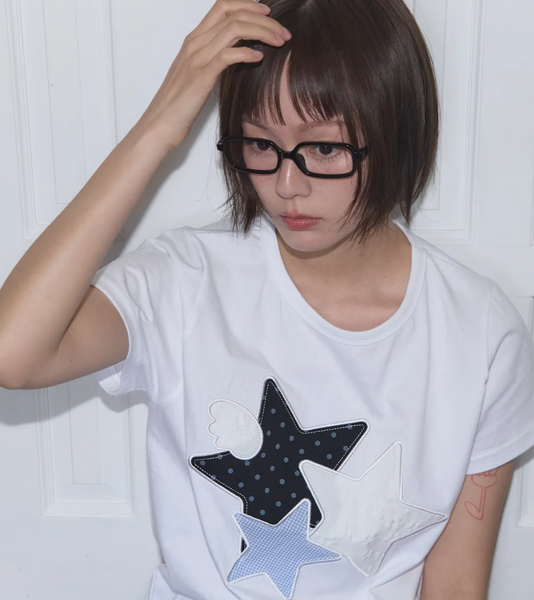 [FANCY CLUB] Mix Star Angel Patch Tee (White)