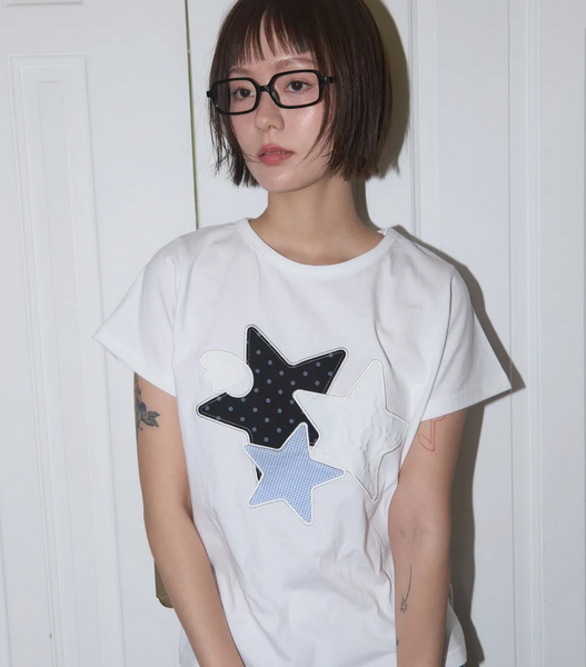 [FANCY CLUB] Mix Star Angel Patch Tee (White)