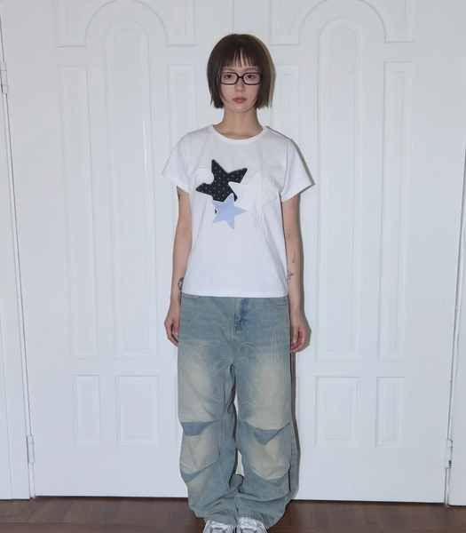 [FANCY CLUB] Mix Star Angel Patch Tee (White)