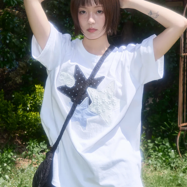 [FANCY CLUB] Mix Star Angel Patch Tee (White)