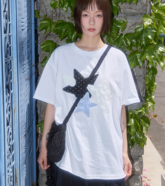 [FANCY CLUB] Mix Star Angel Patch Tee (White)