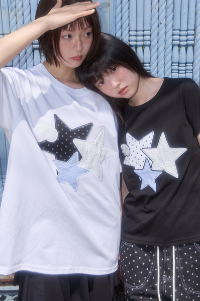 [FANCY CLUB] Mix Star Angel Patch Tee (Black)