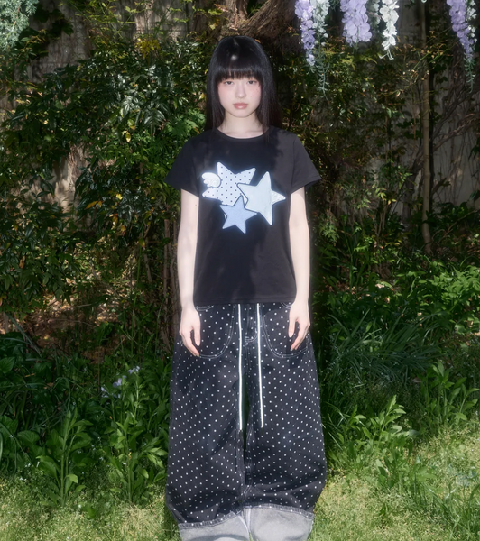 [FANCY CLUB] Mix Star Angel Patch Tee (Black)