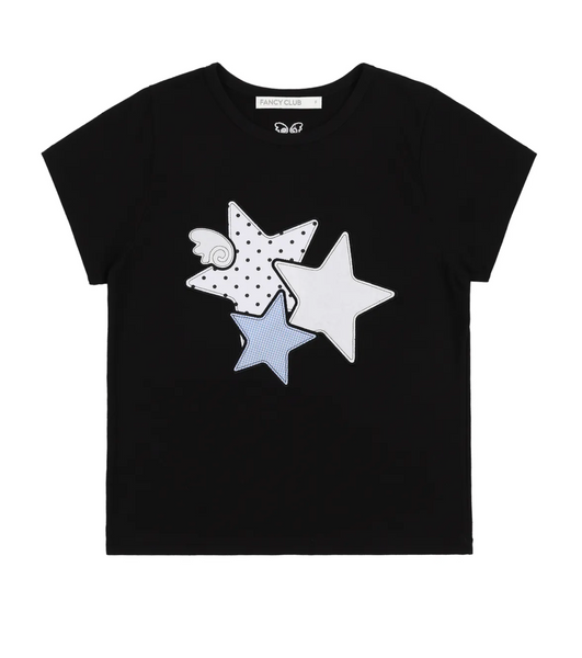 [FANCY CLUB] Mix Star Angel Patch Tee (Black)