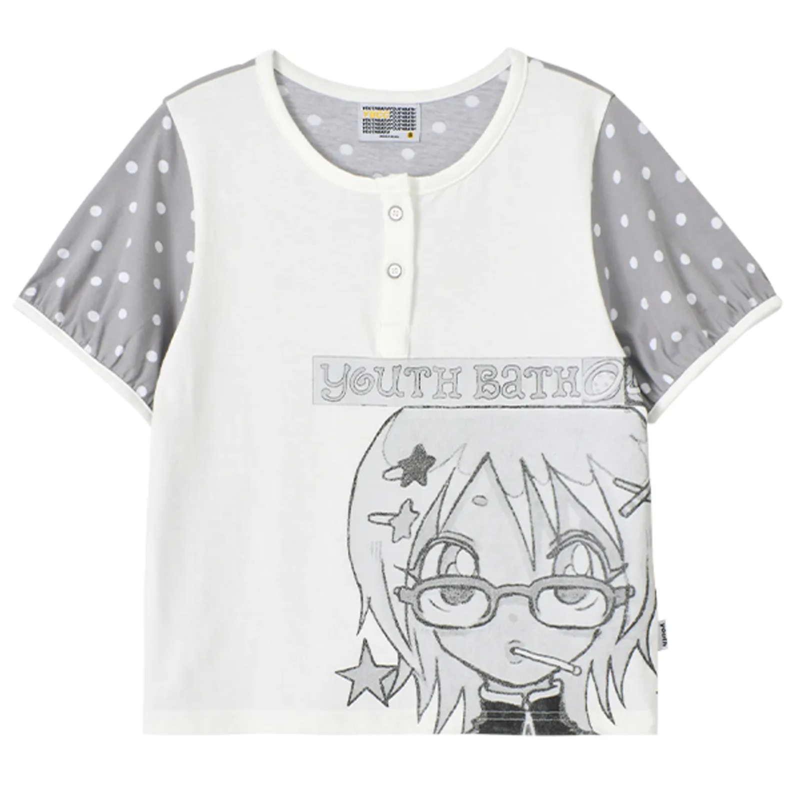 [YOUTHBATH] YB x Oliwa Dot Puff Sleeve Henley Top