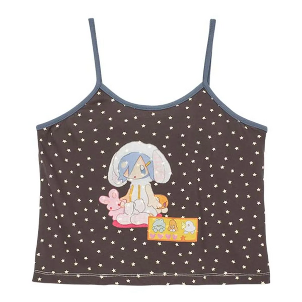 [YOUTHBATH] YB x Oliwa Star Graphic Shirred Back Cami Charcoal
