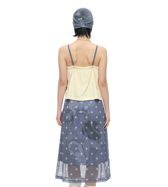 [YOUTHBATH] YB x Oliwa Star Graphic Shirred Back Cami Charcoal