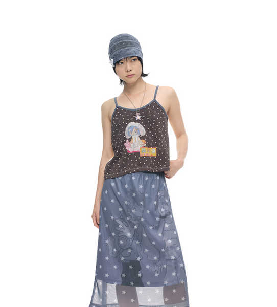 [YOUTHBATH] YB x Oliwa Star Graphic Shirred Back Cami Charcoal