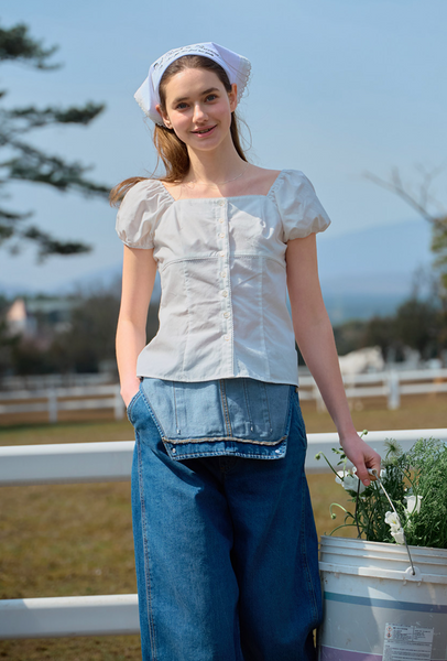 [Letter from Moon] Rosie Lace Puff Blouse (White)