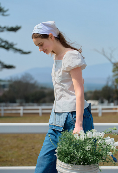 [Letter from Moon] Rosie Lace Puff Blouse (White)