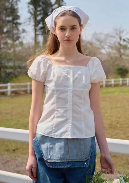 [Letter from Moon] Rosie Lace Puff Blouse (White)