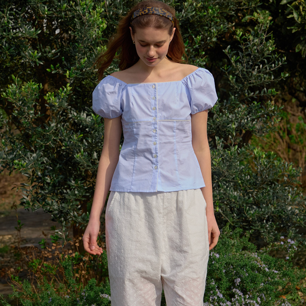 [Letter from Moon] Rosie Lace Puff Blouse (Stripe)