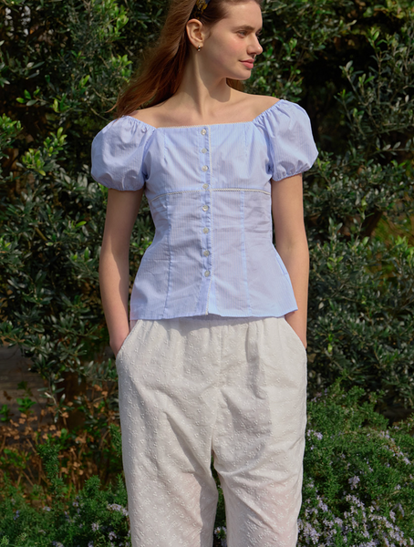[Letter from Moon] Rosie Lace Puff Blouse (Stripe)