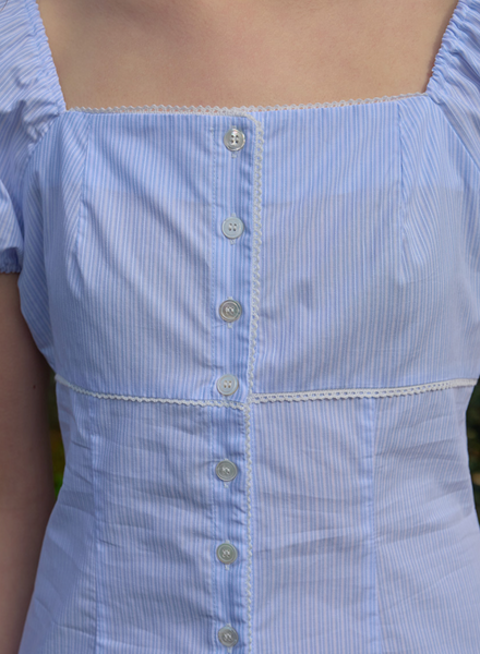 [Letter from Moon] Rosie Lace Puff Blouse (Stripe)