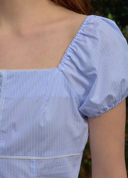 [Letter from Moon] Rosie Lace Puff Blouse (Stripe)