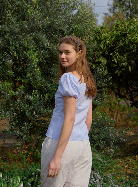 [Letter from Moon] Rosie Lace Puff Blouse (Stripe)