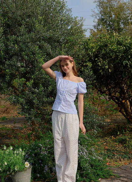 [Letter from Moon] Rosie Lace Puff Blouse (Stripe)