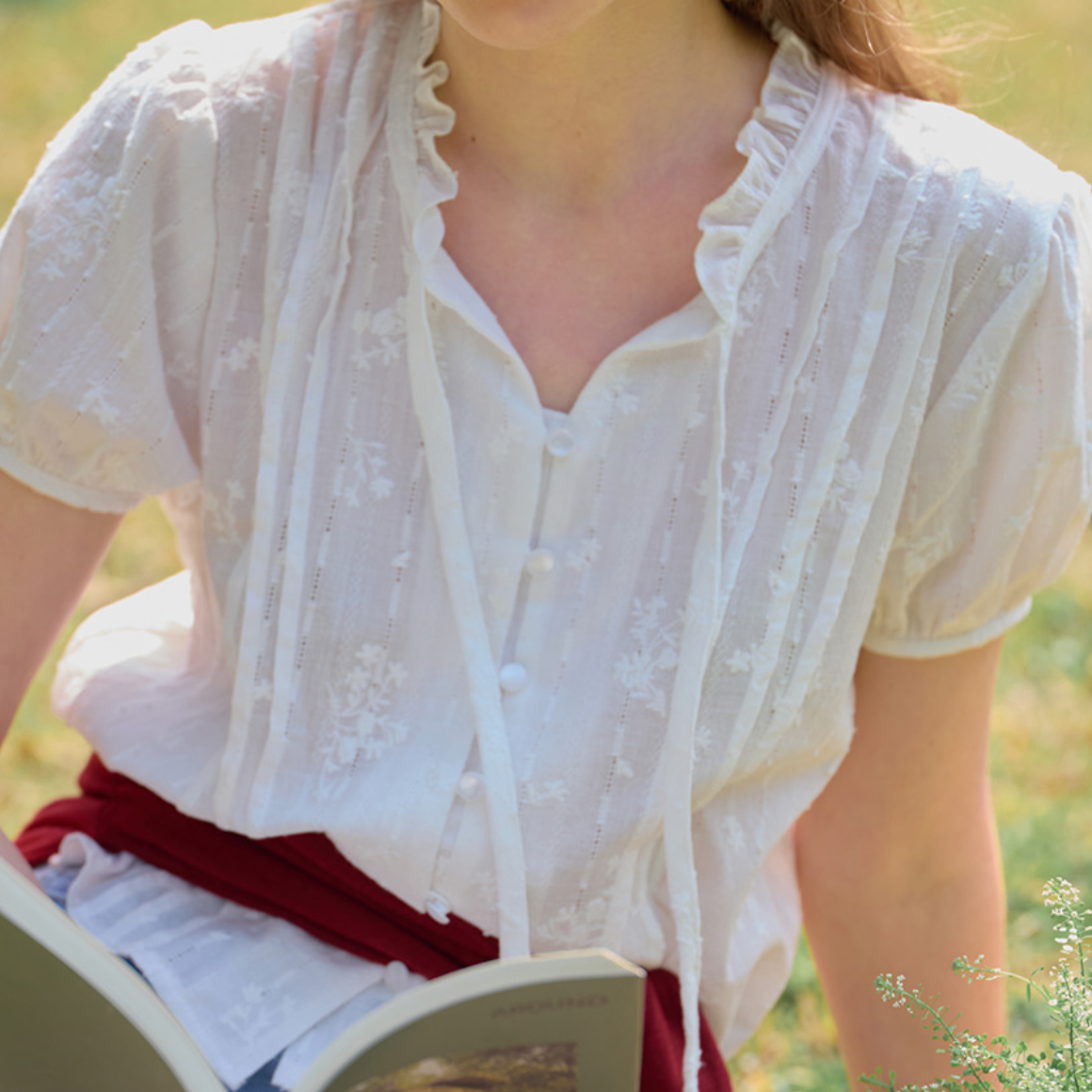 [Letter from Moon] Soap High Neck Ribbon Blouse (Ivory)