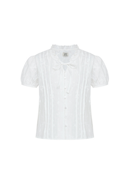 [Letter from Moon] Soap High Neck Ribbon Blouse (Ivory)