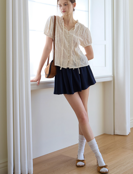 [Letter from Moon] Soap High Neck Ribbon Blouse (Cream)