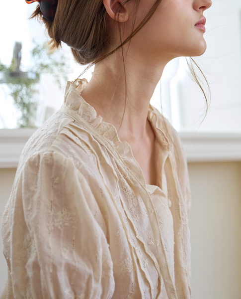 [Letter from Moon] Soap High Neck Ribbon Blouse (Cream)