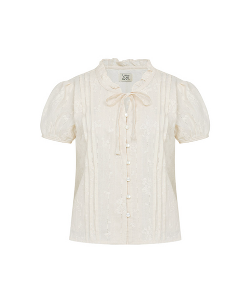 [Letter from Moon] Soap High Neck Ribbon Blouse (Cream)