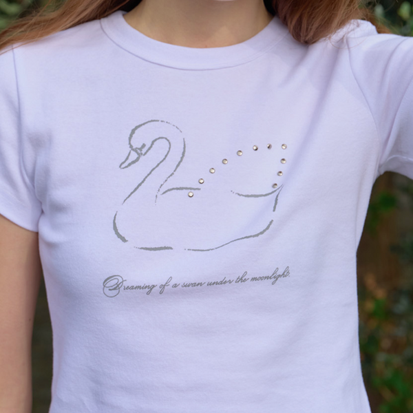 [Letter from Moon] Swan Studded T-Shirt (White)