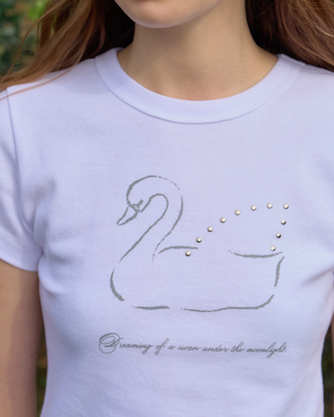 [Letter from Moon] Swan Studded T-Shirt (White)