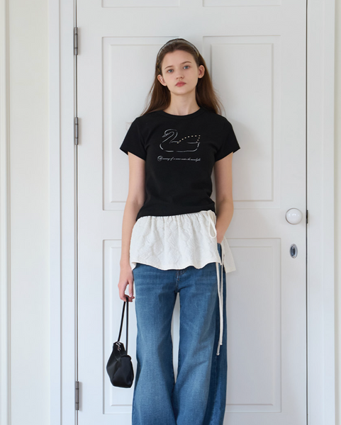 [Letter from Moon] Swan Studded T-Shirt (Black)