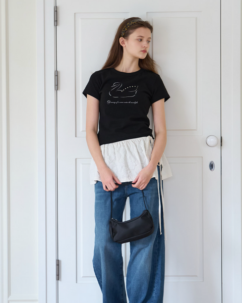 [Letter from Moon] Swan Studded T-Shirt (Black)