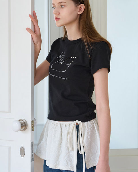[Letter from Moon] Swan Studded T-Shirt (Black)