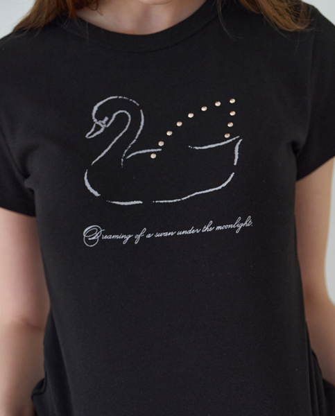 [Letter from Moon] Swan Studded T-Shirt (Black)