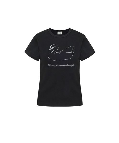 [Letter from Moon] Swan Studded T-Shirt (Black)